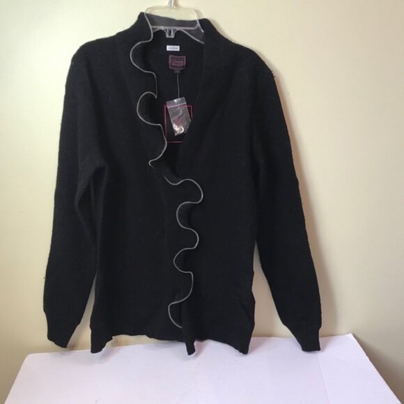 Colour Works NEW Wool Zip Ruffle Sweater Jacket Preppy Cardigan Purple Y2K Top L - Picture 2 of 13